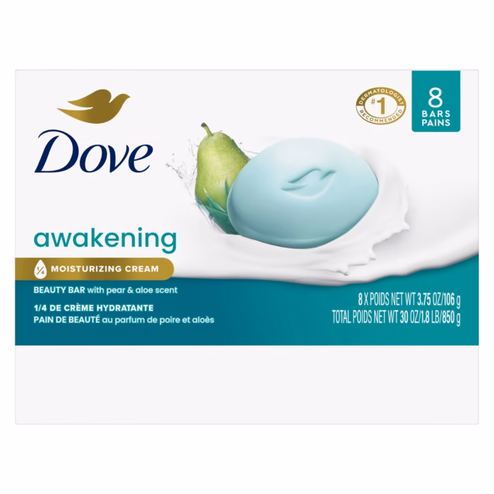 Dove Beauty Bar Soap For Invigorated Skin, Awakening Pear & Aloe, Revives Skin, -106 g(USA)