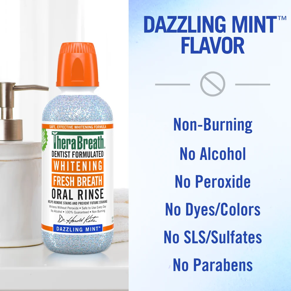 THERABREATH -Dentist Formulated Whitening Fresh Breath (Dazzling Mint) Oral Rinse – 473ml - Image 3